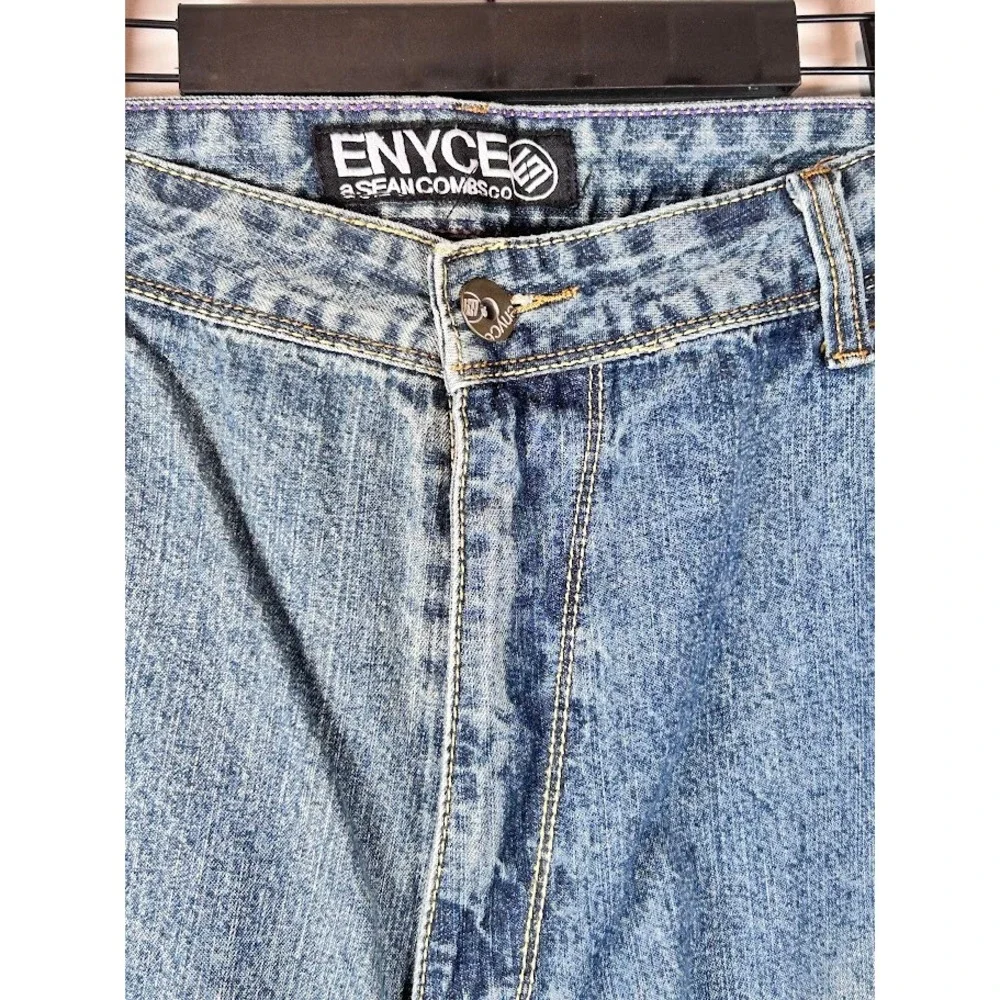 Enyce Sean Combs Co Mens Baggy Denim Shorts Blue Embroidered Y2K Streetwear sz44